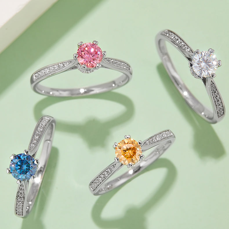Micro-Pavé Spinning Fortune Ring, S925 Silver, Platinum-Plated, D Color Moissanite, 0.50CT