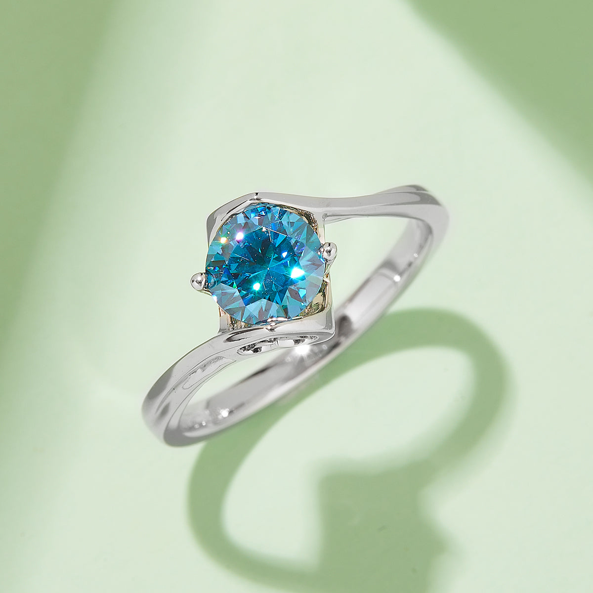 Classic Twisted Arm Angel’s Kiss Moissanite Ring, S925 Silver Platinum-Plated, 1CT D Color