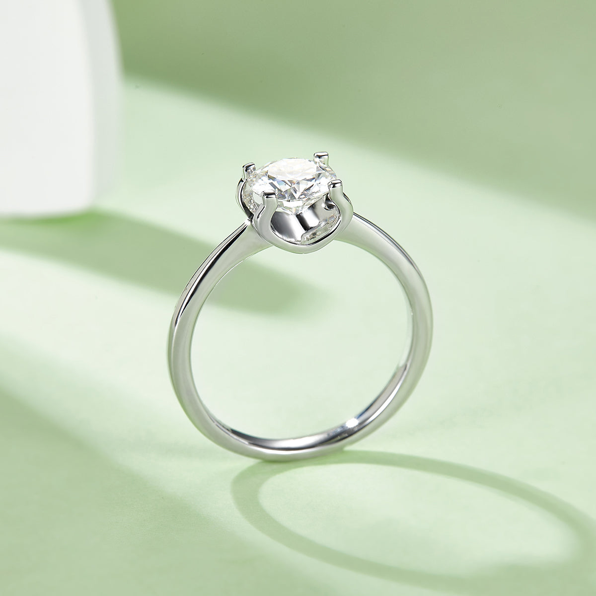 Classic Bull Head Moissanite Ring, S925 Silver Platinum Plated, 1CT D Color