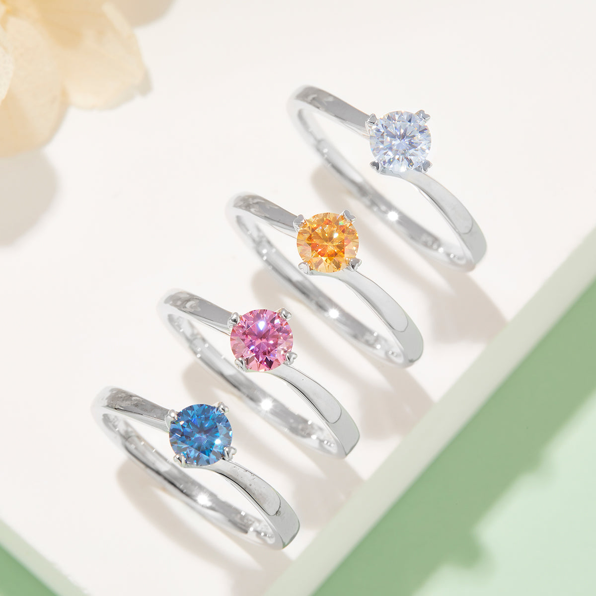 Four-Prong Twist Moissanite Ring, S925 Silver Platinum-Plated, 0.50CT, D Color