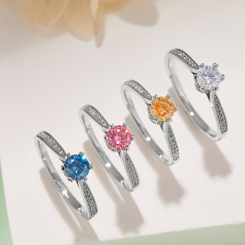 Micro-Pavé Spinning Fortune Ring, S925 Silver, Platinum-Plated, D Color Moissanite, 0.50CT