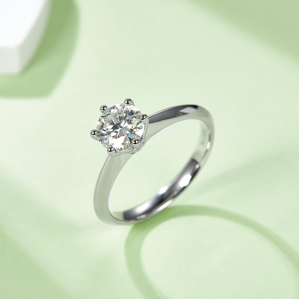 Classic Six-Prong T Style Solitaire Moissanite Ring, S925 Platinum-Plated, 1CT D Color