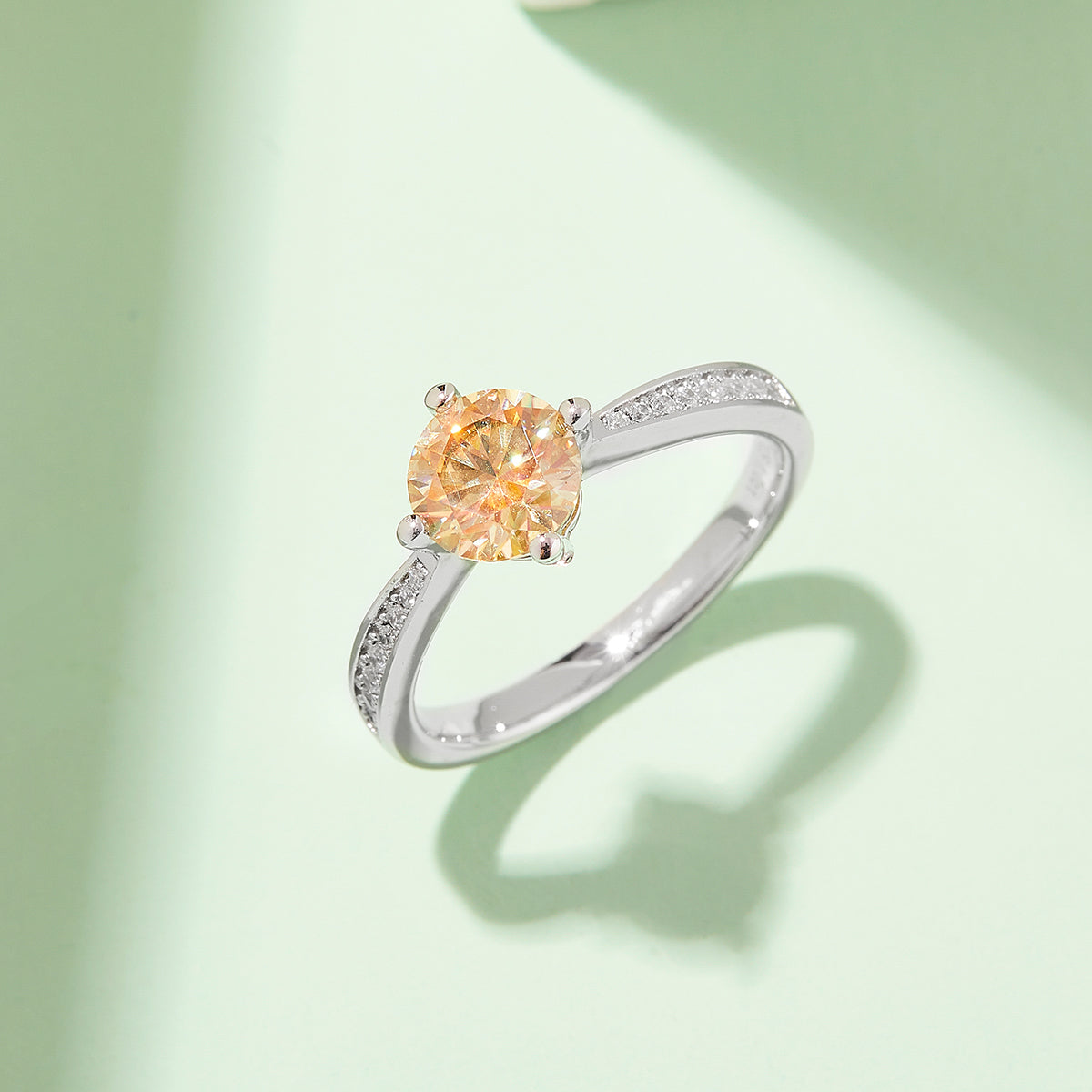 Classic Four-Prong Moissanite Ring, S925 Silver Platinum-Plated, 1CT D Color