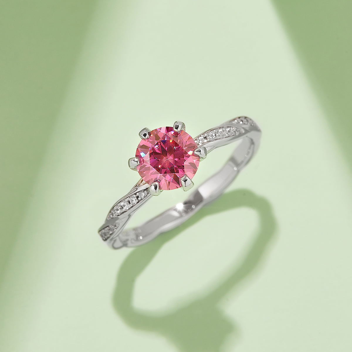 Graceful Twist Moissanite Ring, S925 Silver Platinum-Plated, 1CT D Color