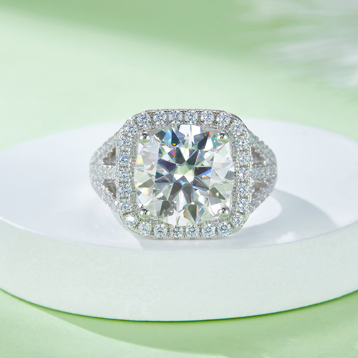 Classic Emerald Cut Moissanite Ring, S925 Silver Platinum Plated, 5CT D Color