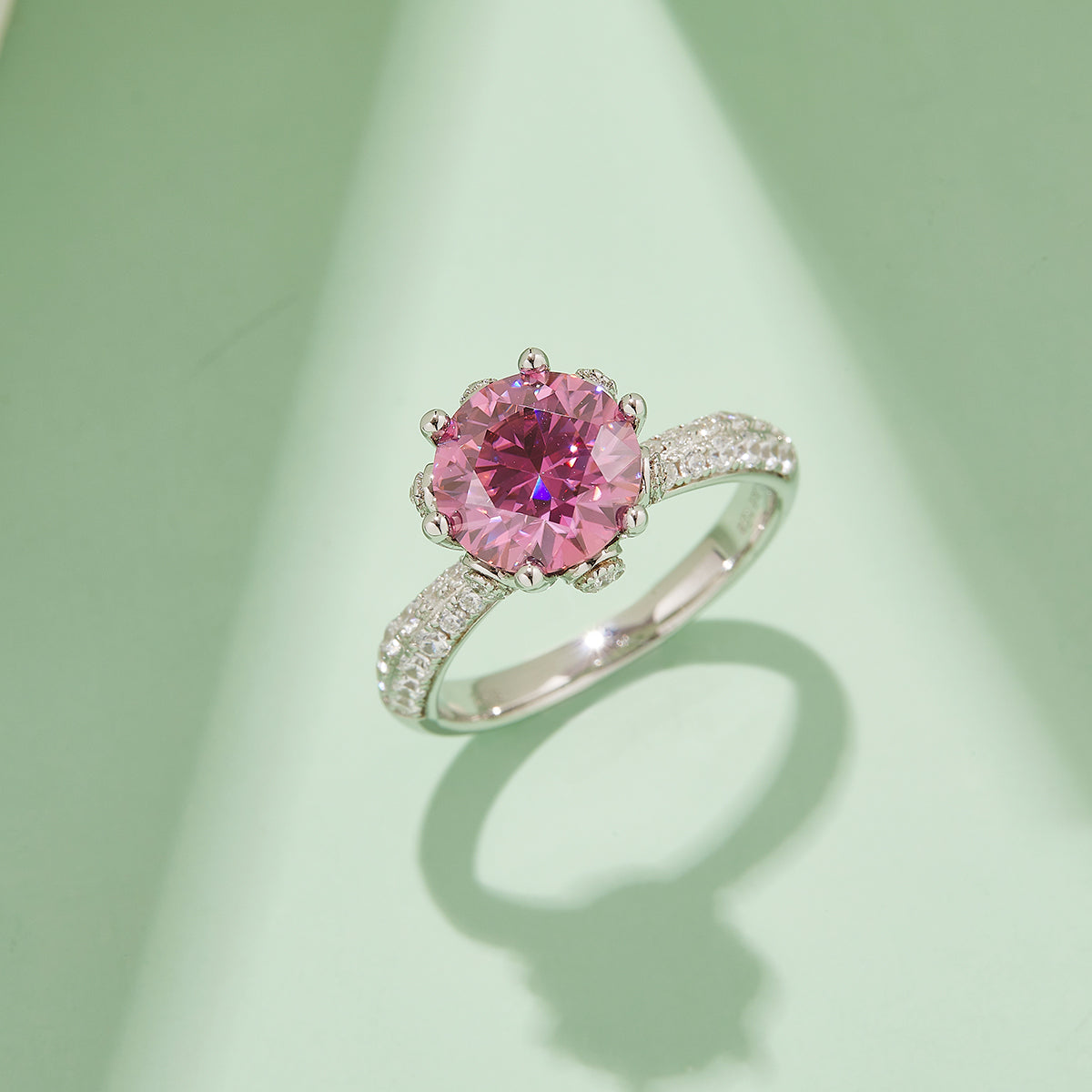 Floral Moissanite Ring, S925 Silver with Platinum Plating, 3.0CT D Color