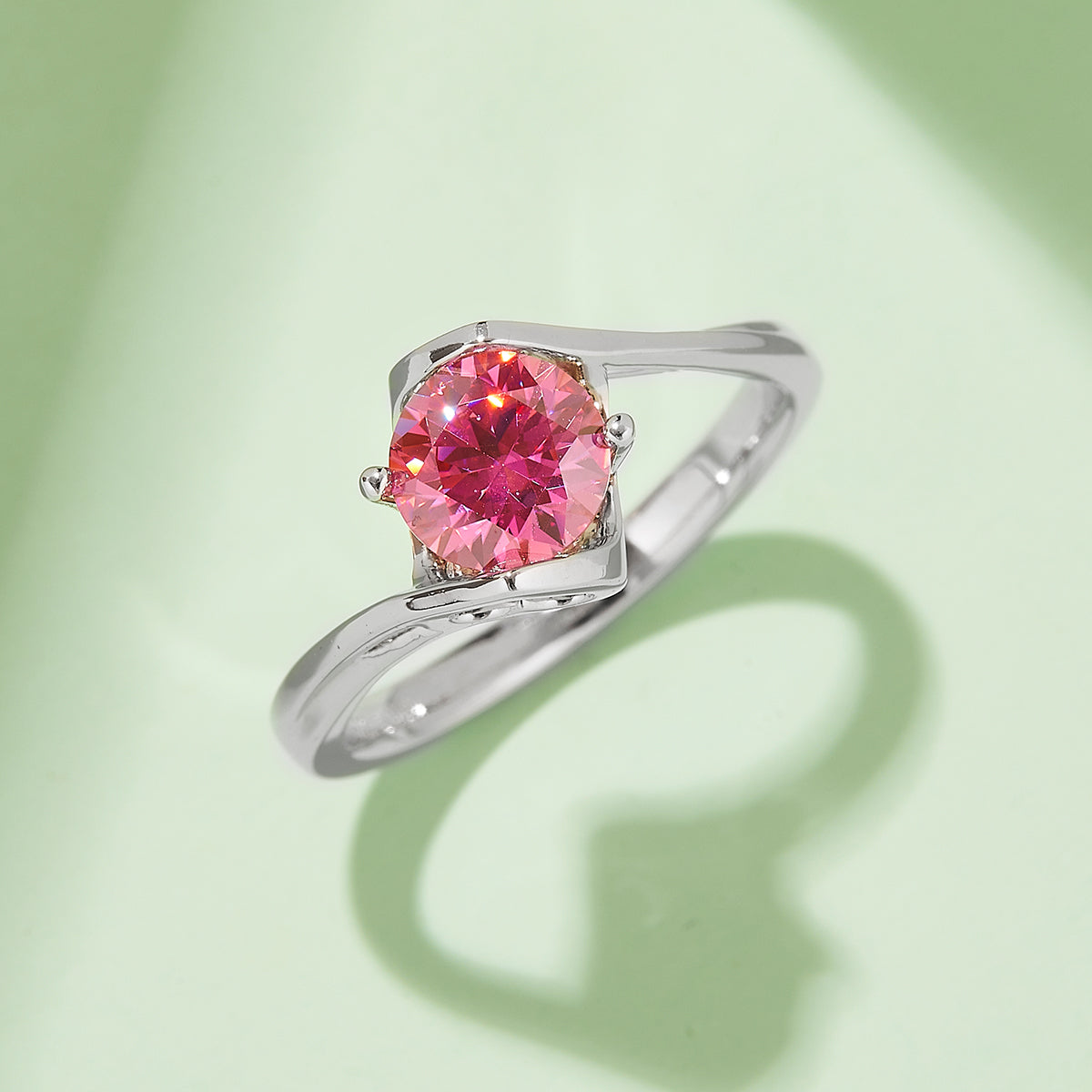 Classic Twisted Arm Angel’s Kiss Moissanite Ring, S925 Silver Platinum-Plated, 1CT D Color