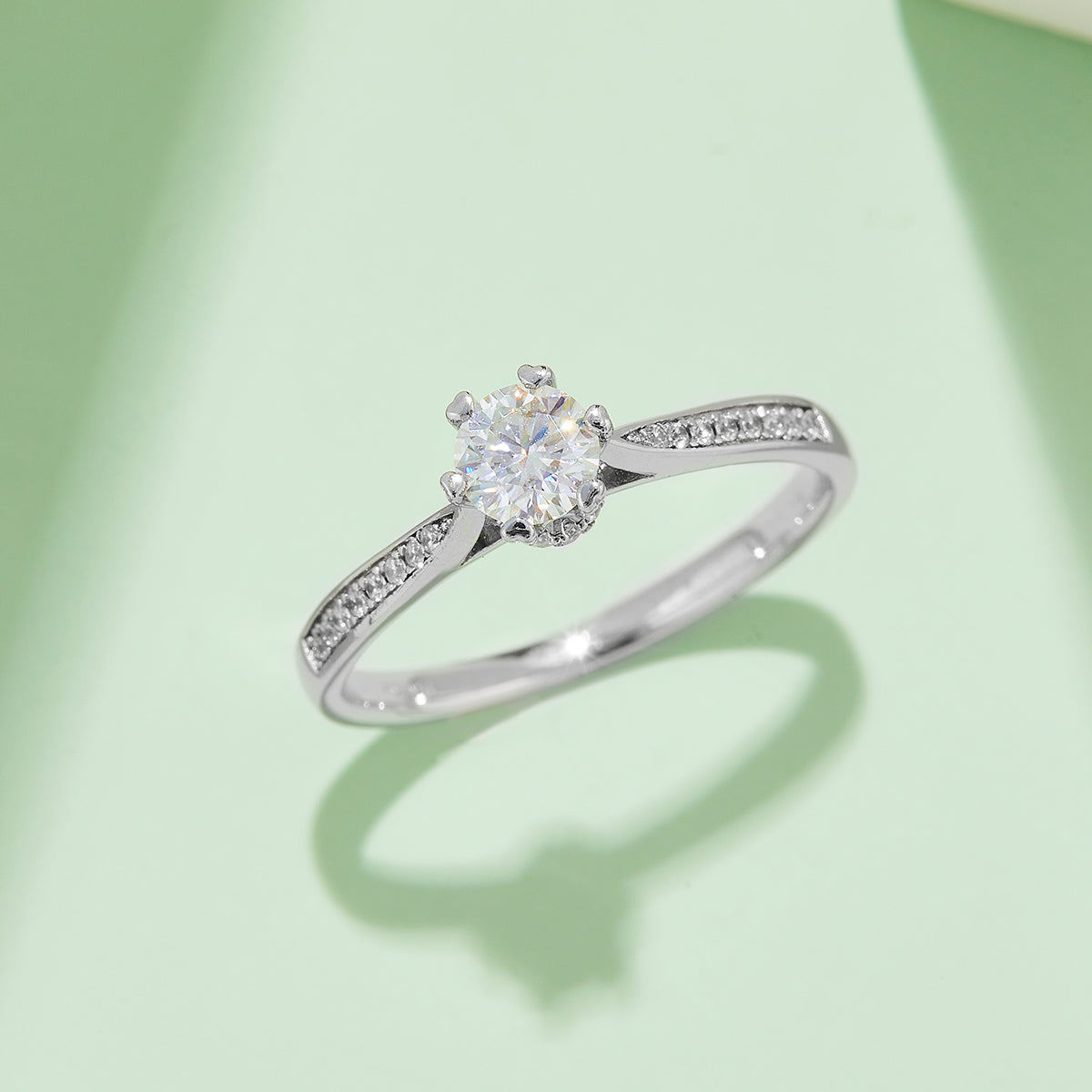 Micro-Pavé Spinning Fortune Ring, S925 Silver, Platinum-Plated, D Color Moissanite, 0.50CT