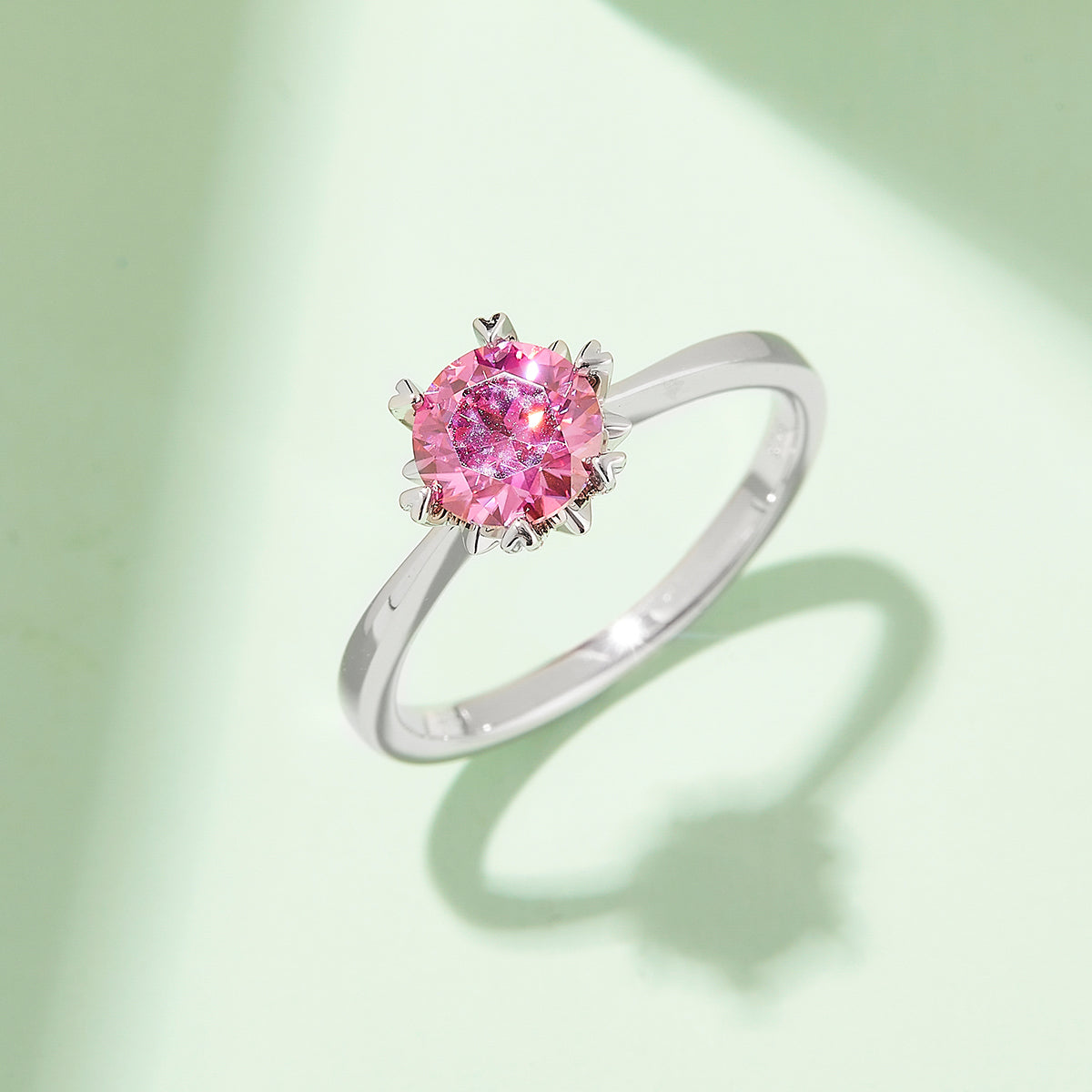 Classic Straight Arm Snowflake Moissanite Ring, S925 Silver with Platinum Plating, 1CT D Color