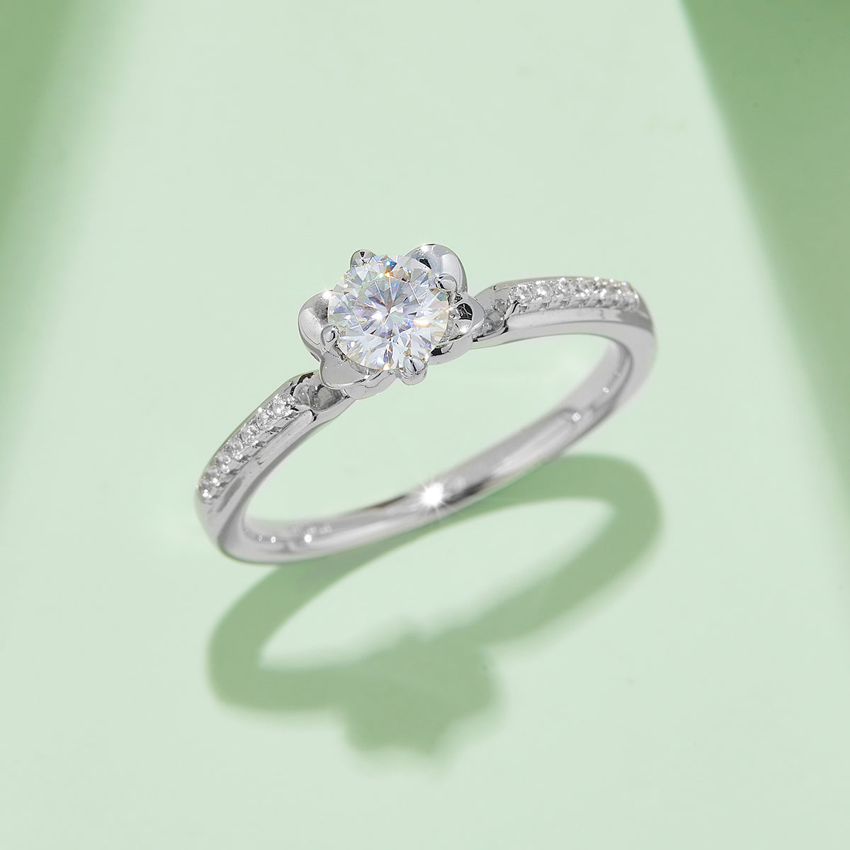 Half-Carat Moissanite Ring for Women, S925 Silver, Platinum Plated, D Color