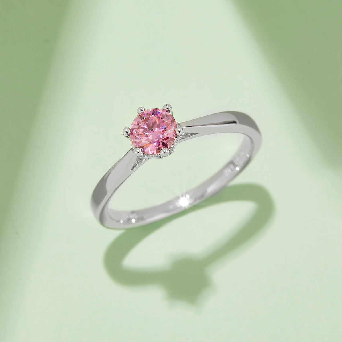 Classic Six-Prong Solitaire Moissanite Ring, S925 Silver Platinum-Plated, 0.50CT D Color