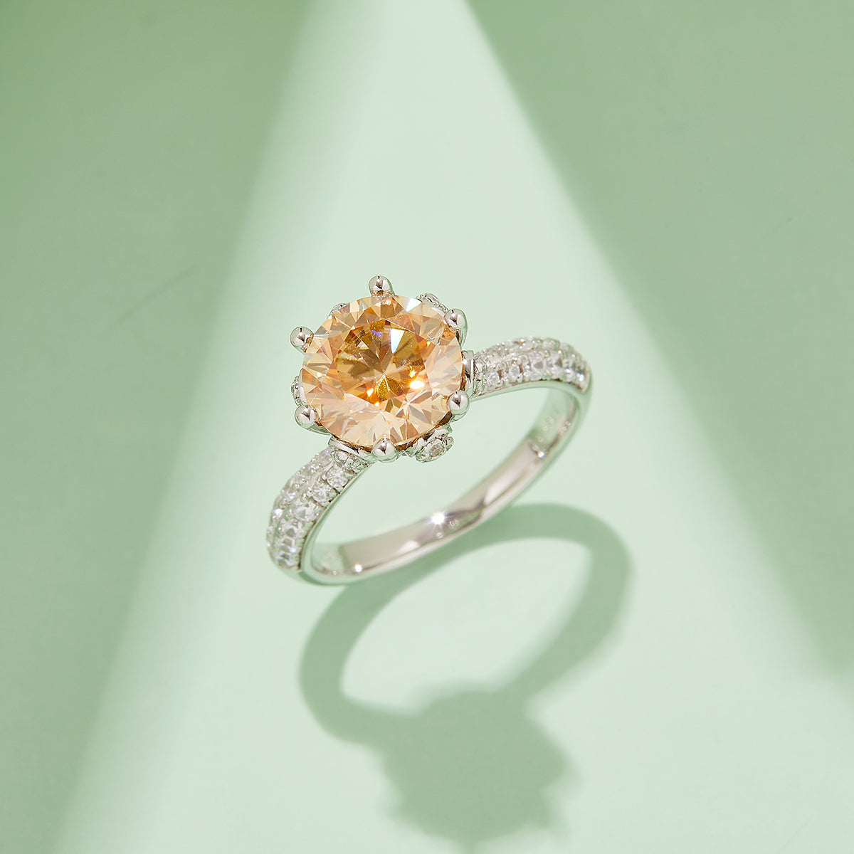 Floral Moissanite Ring, S925 Silver with Platinum Plating, 3.0CT D Color