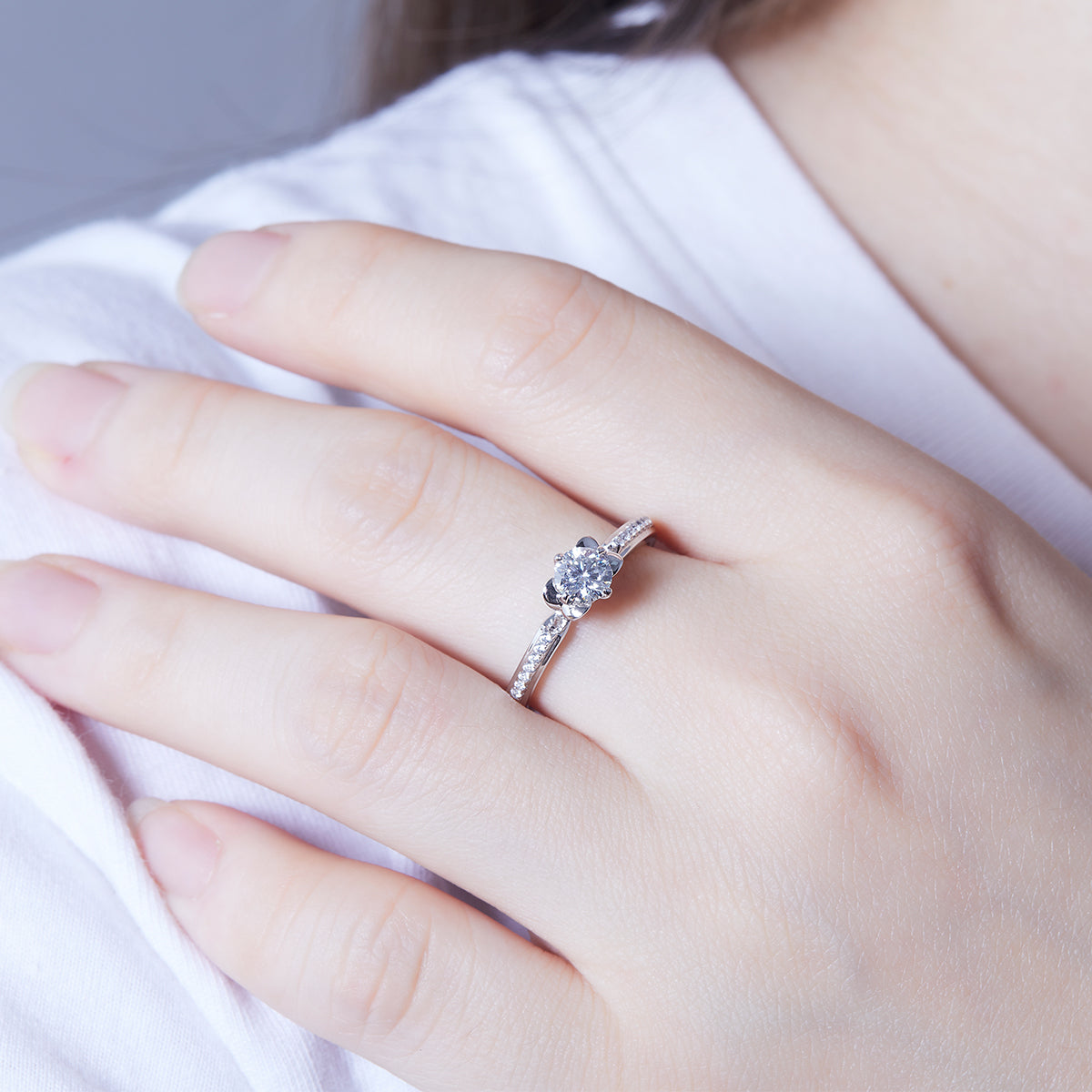 Half-Carat Moissanite Ring for Women, S925 Silver, Platinum Plated, D Color
