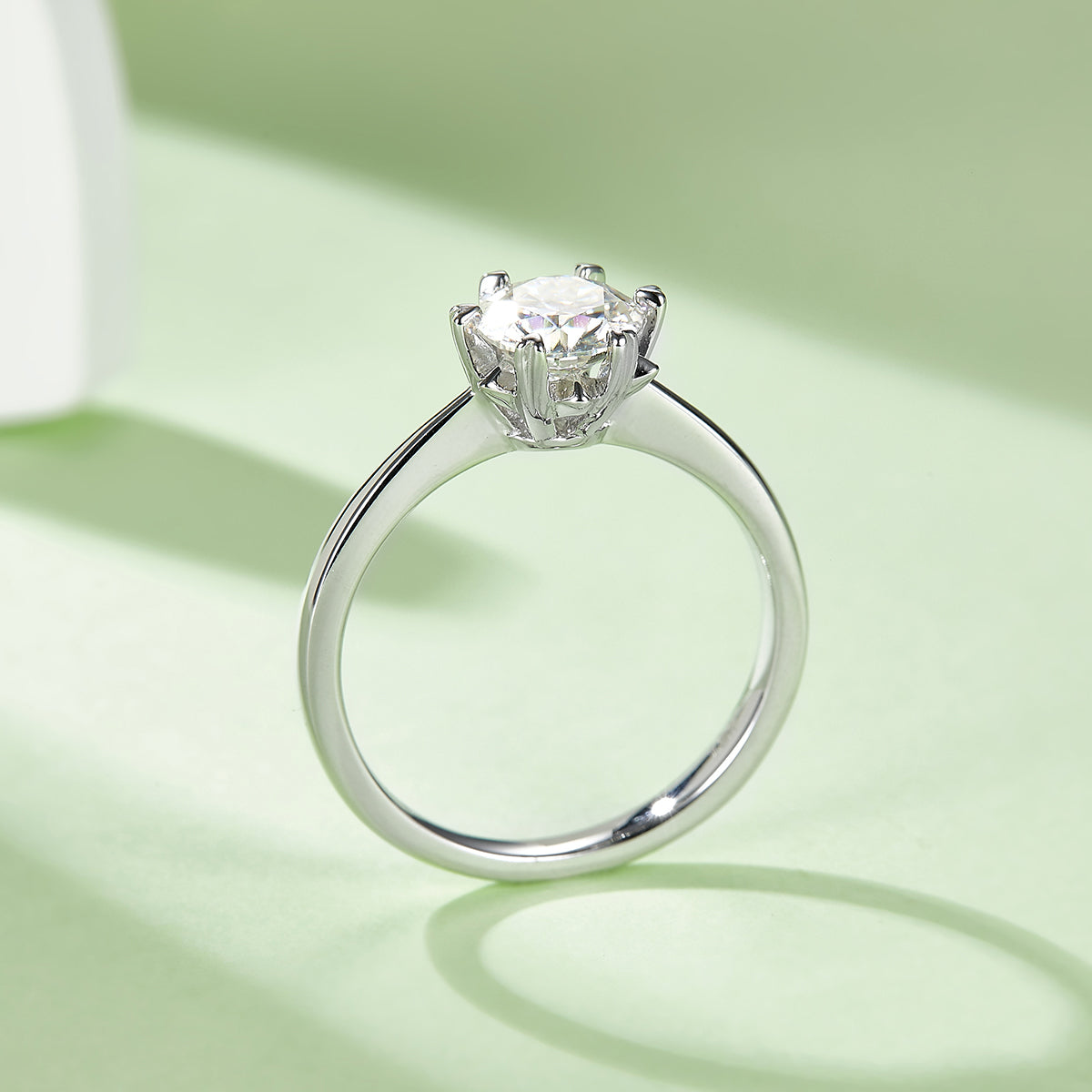 Classic Straight Arm Snowflake Moissanite Ring, S925 Silver with Platinum Plating, 1CT D Color