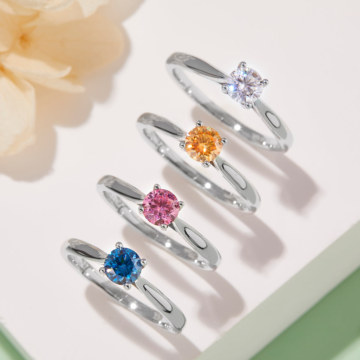 Four-Prong Solitaire Moissanite Ring, S925 Silver Platinum Plated, 0.50CT D Color