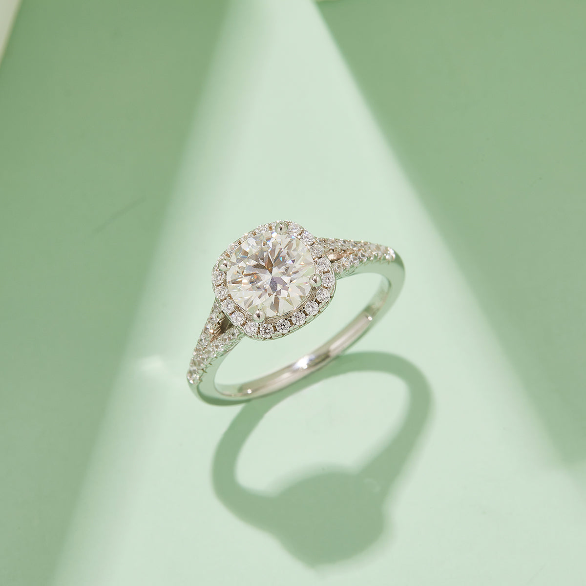 Double Arm Princess Moissanite Ring, S925 Silver Platinum-Plated, 1.5CT D Color
