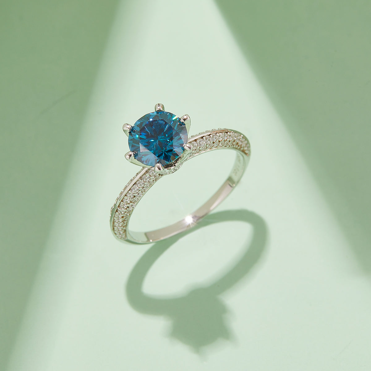 Half the Landscape Moissanite Ring, S925 Silver with Platinum Plating, 1.5 CT D Color