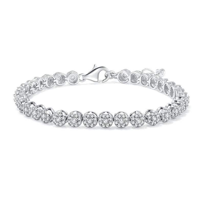 Classic Round Tennis Bracelet, S925 Silver, 18K White Gold Plated, D Color Moissanite, 3.5CT