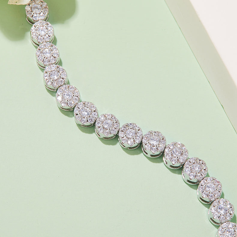 Classic Round Tennis Bracelet, S925 Silver, 18K White Gold Plated, D Color Moissanite, 3.5CT