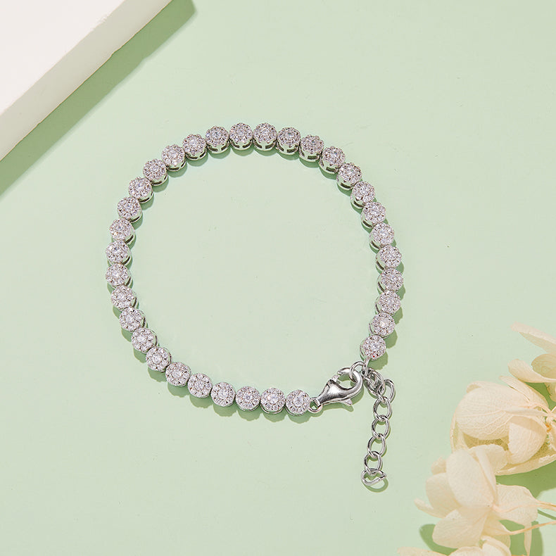 Classic Round Tennis Bracelet, S925 Silver, 18K White Gold Plated, D Color Moissanite, 3.5CT