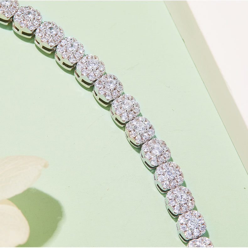 Classic Round Bezel Tennis Bracelet, S925 Silver, 18K White Gold Plated, D Color Moissanite, 3.5CT