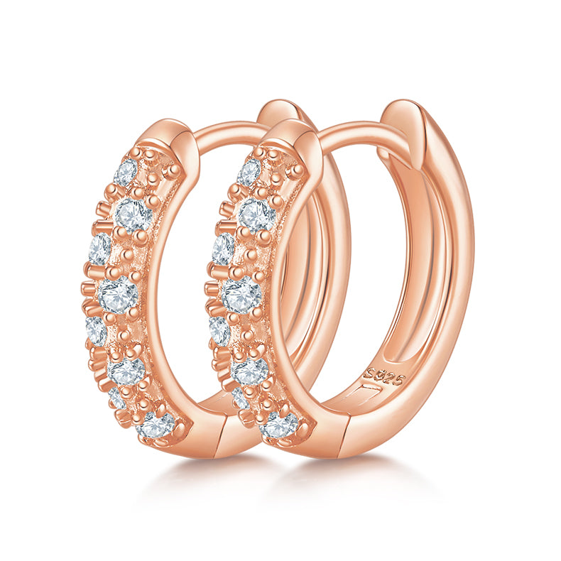 Double Row Half-Hoop Earrings, S925 Silver Moissanite, D Color, 0.27CT