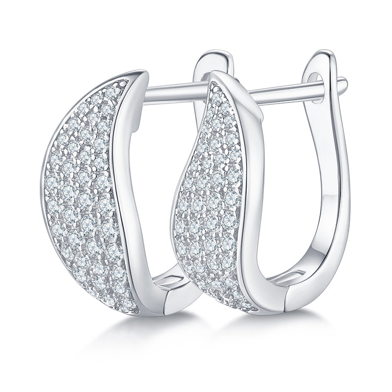 Four-Row Half-Hoop Earrings, S925 Silver Moissanite, D Color, 0.5CT