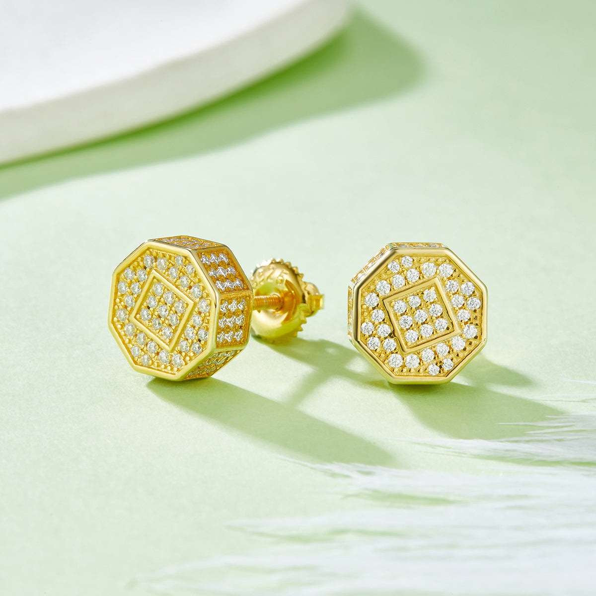 Geometric Diamond S925 Silver Stud Earrings, Threaded Moissanite, D Color, 0.79CT