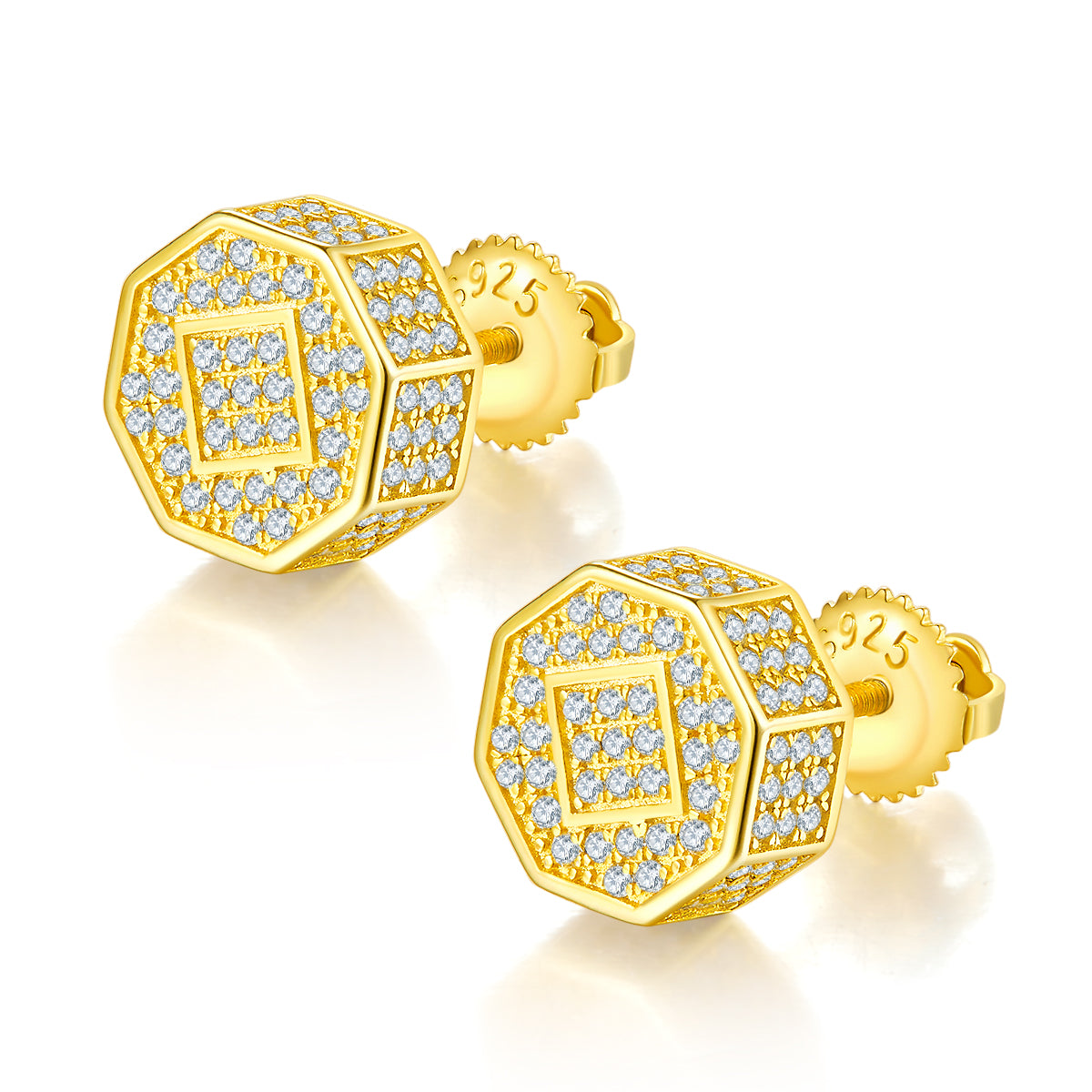 Geometric Diamond S925 Silver Stud Earrings, Threaded Moissanite, D Color, 0.79CT
