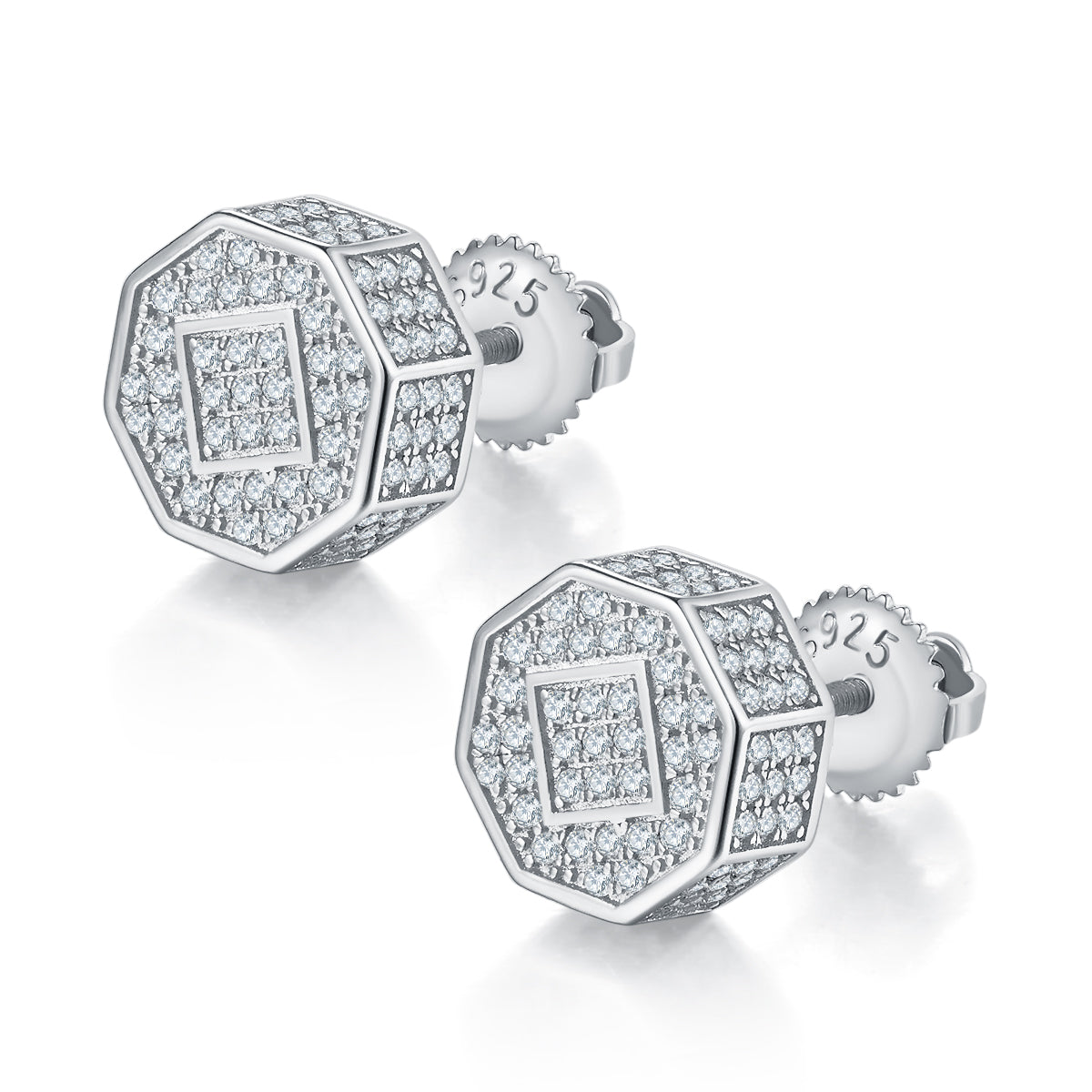 Geometric Diamond S925 Silver Stud Earrings, Threaded Moissanite, D Color, 0.79CT
