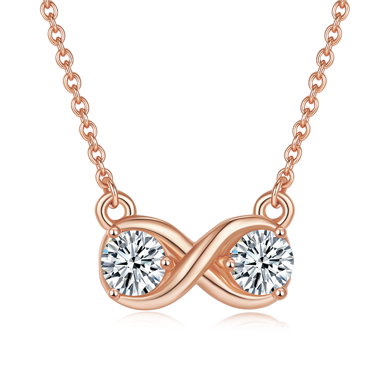 Double Ring Infinity Love Pendant Necklace, S925 Silver Moissanite, D Color, 1.0CT