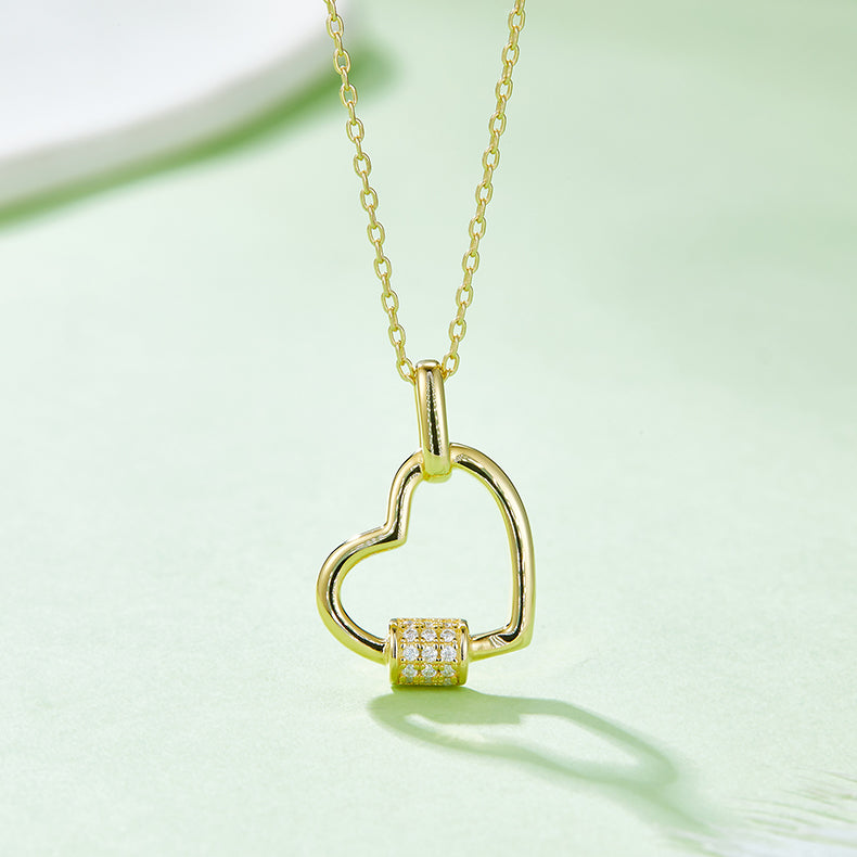 Lock Heart Pendant Necklace, S925 Silver Moissanite, D Color, 0.1CT