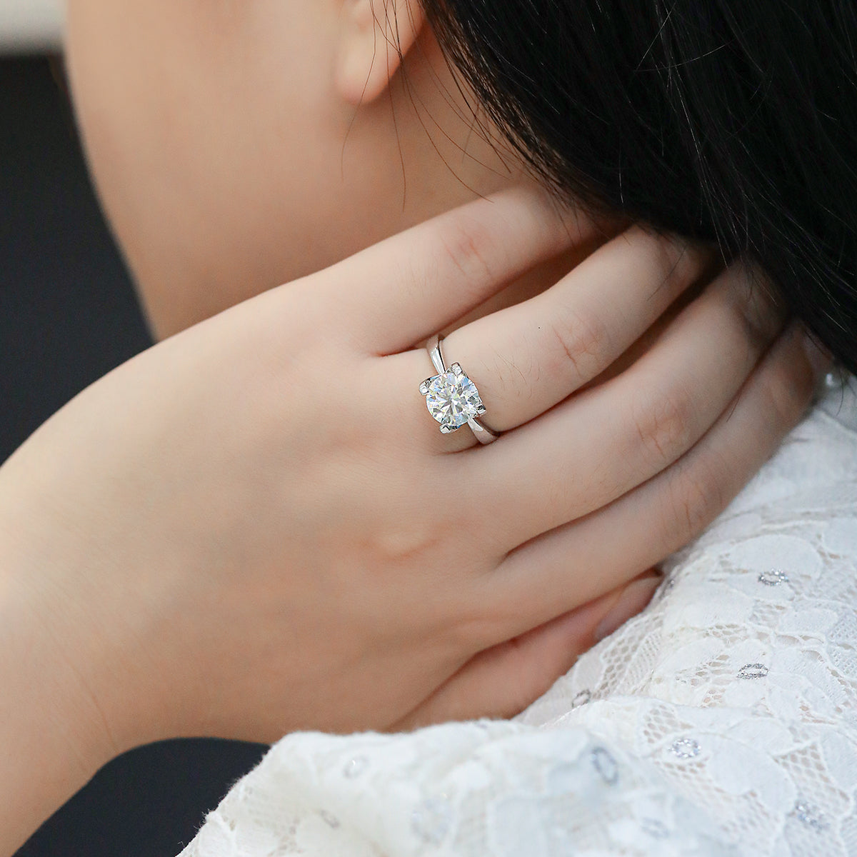 Classic Bull Head Moissanite Ring, S925 Silver Platinum Plated, 3.0CT D Color