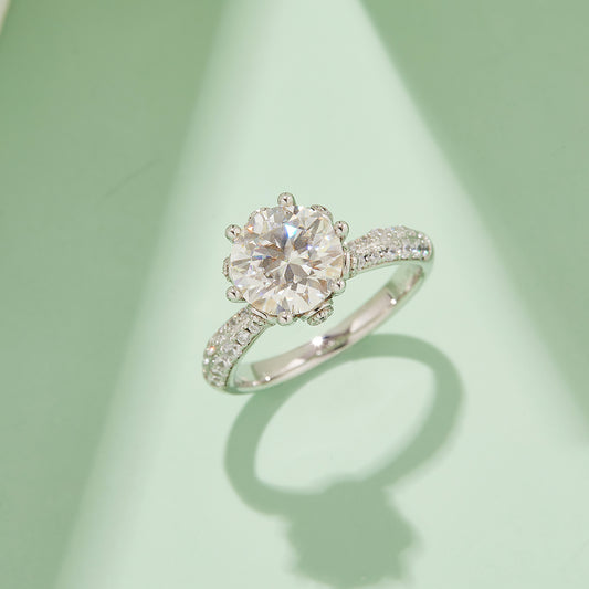 Floral Moissanite Ring, S925 Silver with Platinum Plating, 3.0CT D Color