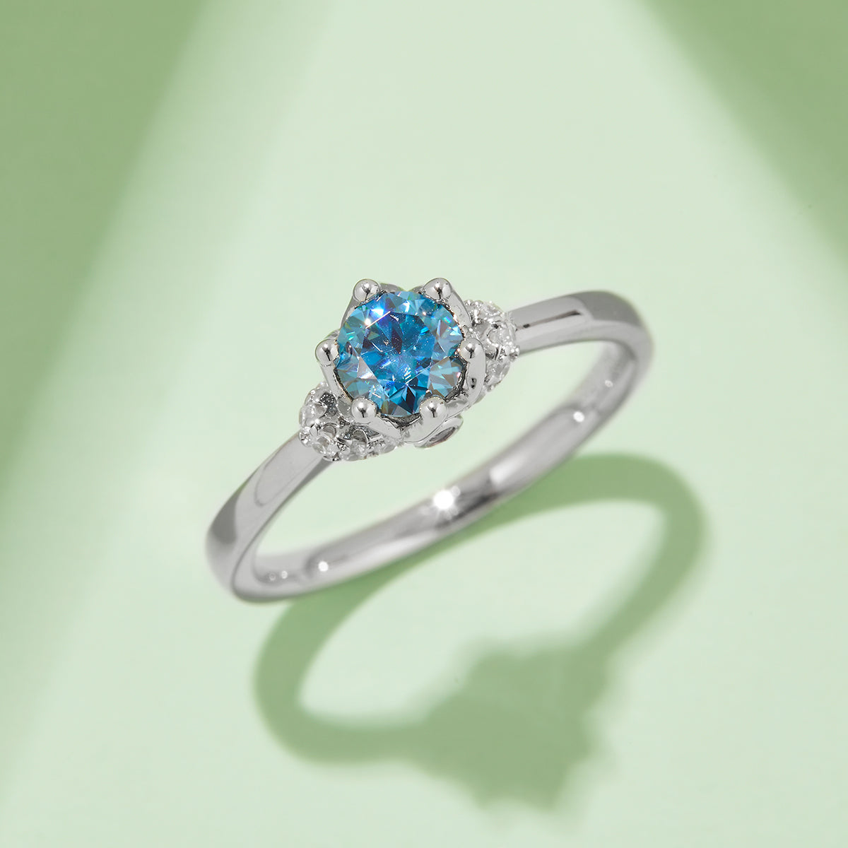 Classic Crown Moissanite Ring, S925 Silver with Platinum Plating, 0.50CT D Color