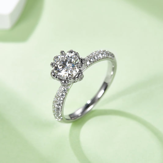 Goddess-Inspired Moissanite Ring, S925 Silver With  Platinum-Plated, 1CT D Color