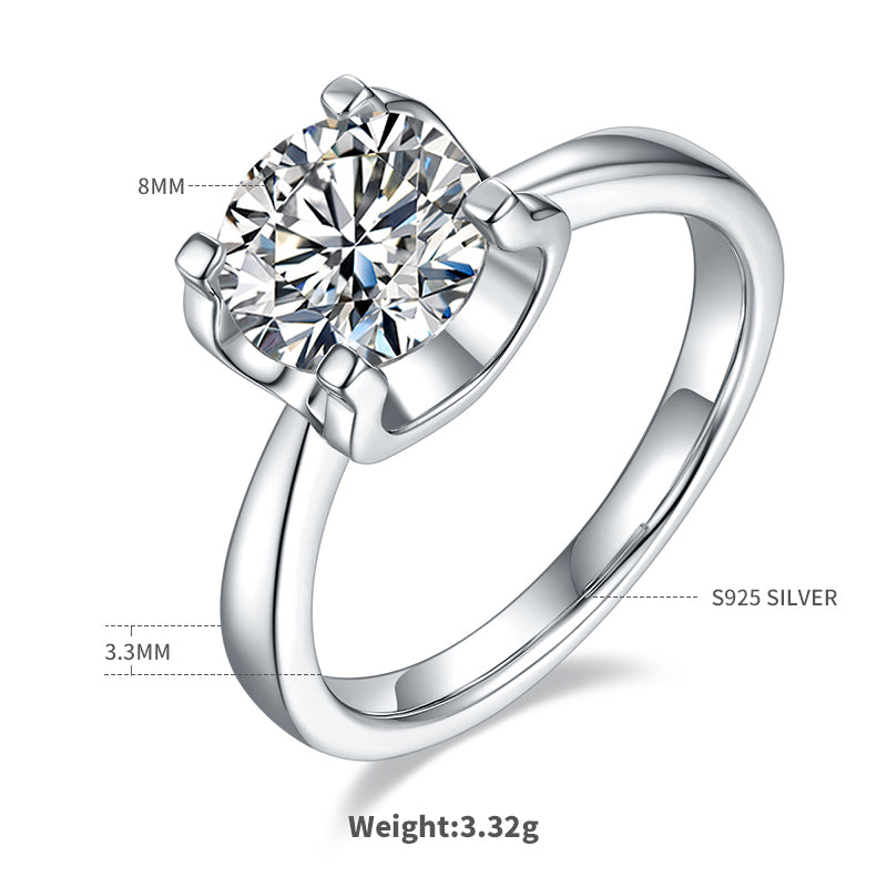 Classic Bull Head Moissanite Ring, S925 Silver Platinum-Plated, 2.0CT D Color