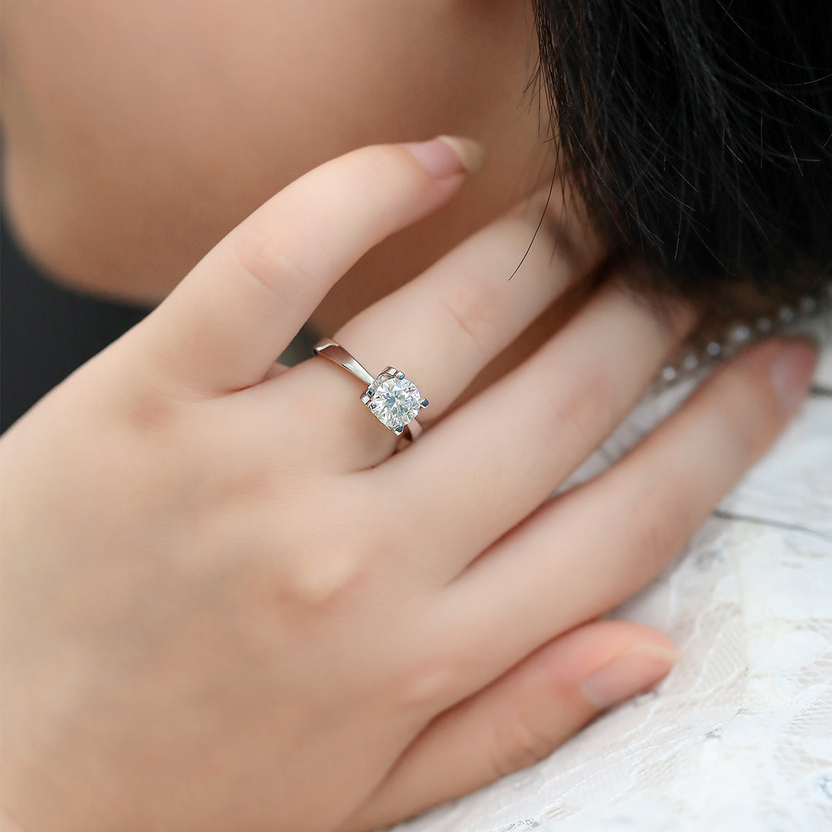 Classic Bull Head Moissanite Ring, S925 Silver with Platinum Plating, 1.5CT D Color