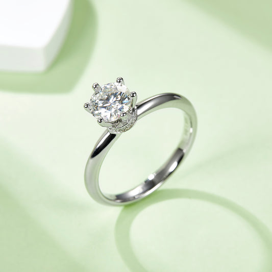 Classic Solitaire Moissanite Ring, S925 Silver Platinum Plated, 1CT D Color