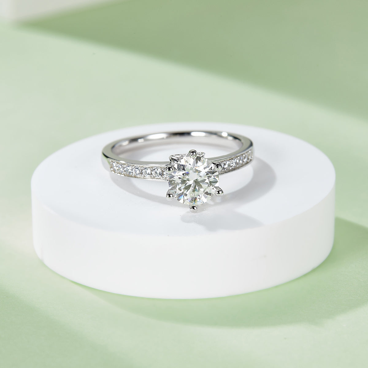 Classic Tapered Moissanite Ring, S925 Silver Platinum-Plated, 1CT D Color