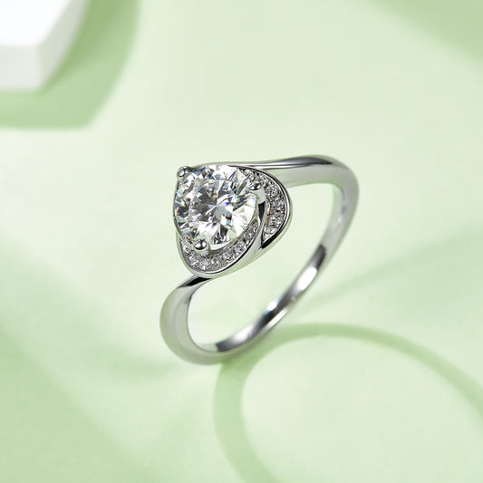 Blooming Heart Moissanite Ring, S925 Silver with Platinum Plating, 1CT D Color
