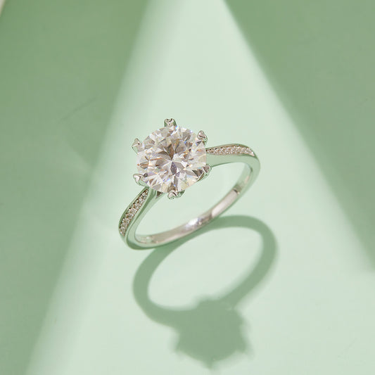 Fortune Spinner Moissanite Ring, S925 Silver Platinum Plated, 3.0CT D Color