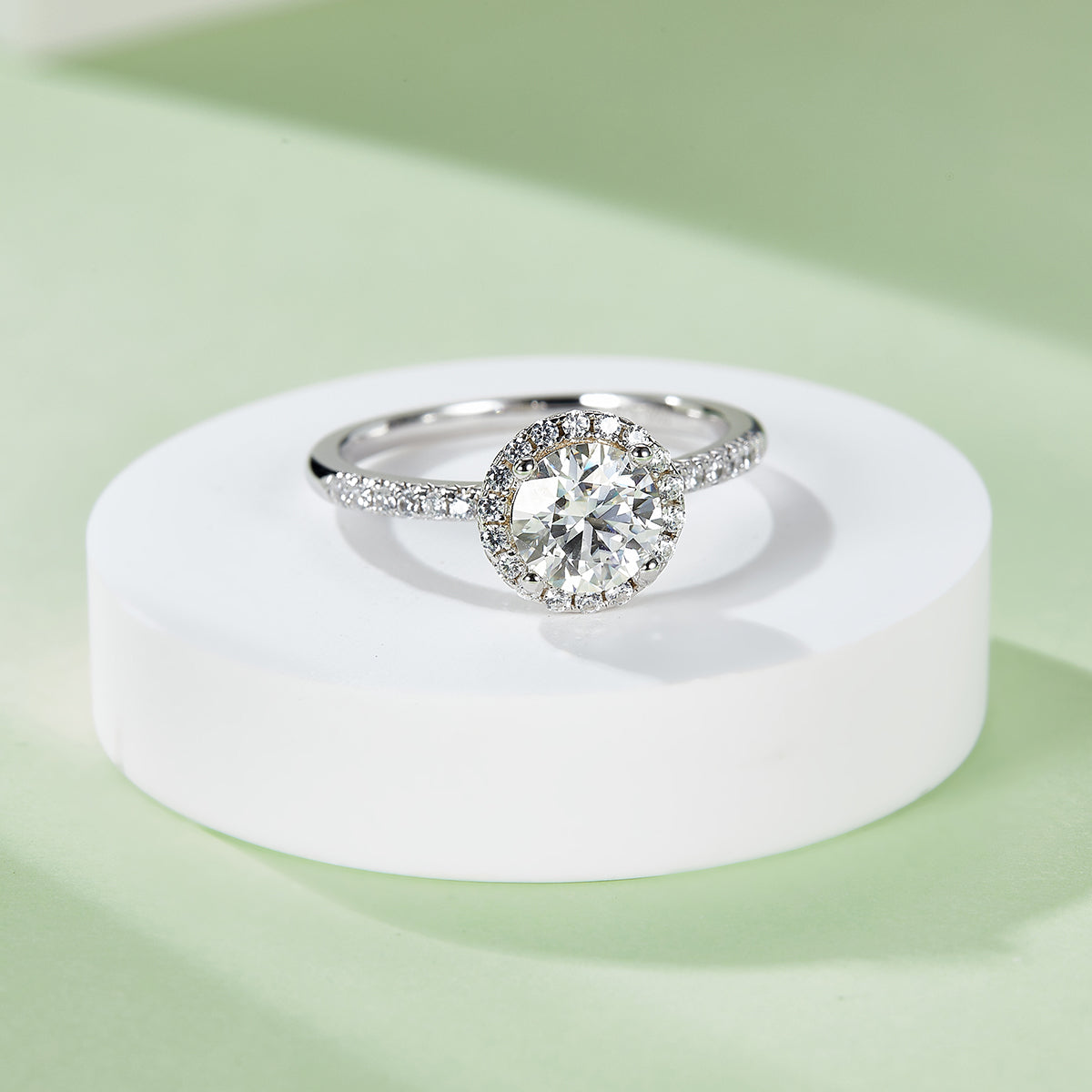Classic Round Solitaire Moissanite Ring, S925 Silver With  Platinum Plated, 1CT D Color