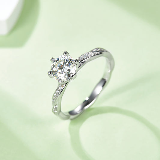 Graceful Twist Moissanite Ring, S925 Silver Platinum-Plated, 1CT D Color
