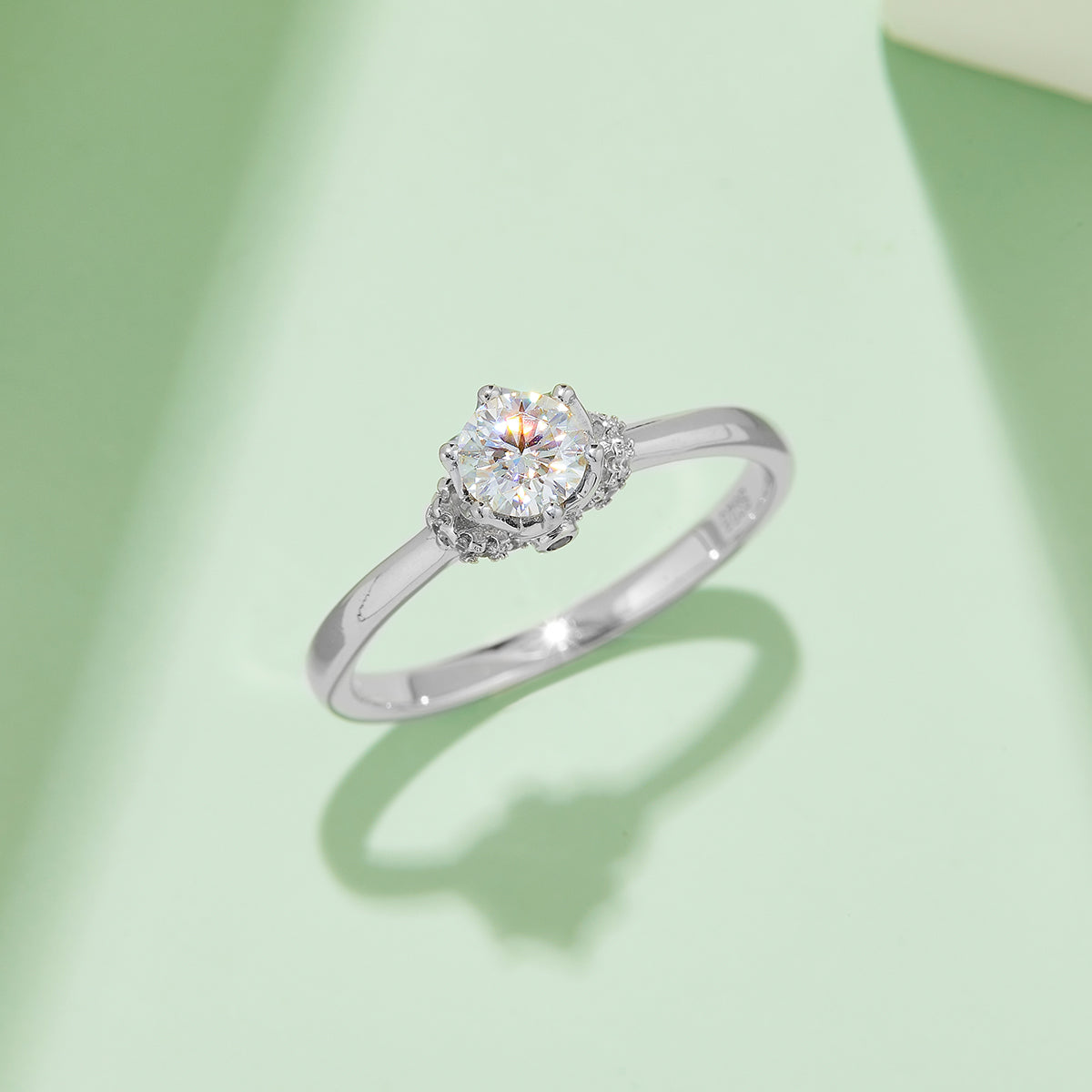 Classic Crown Moissanite Ring, S925 Silver with Platinum Plating, 0.50CT D Color
