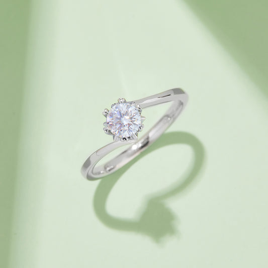 Classic Snowflake Twist Moissanite Ring, S925 Silver Platinum Plated, 0.50CT D Color
