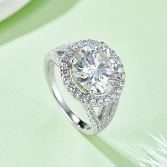 Classic Round Cut Moissanite Ring, S925 Silver with Platinum Plating,  5CT D Color