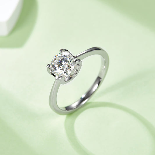 Classic Bull Head Moissanite Ring, S925 Silver Platinum Plated, 1CT D Color