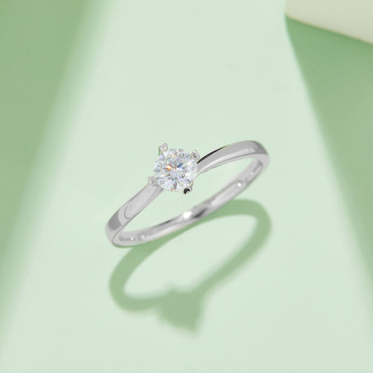 Four-Prong Twist Moissanite Ring, S925 Silver Platinum-Plated, 0.50CT, D Color