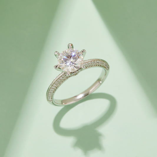 Half the Landscape Moissanite Ring, S925 Silver with Platinum Plating, 1.5 CT  D Color